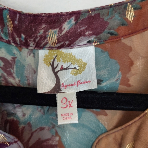 Fig & Flower Floral Button Down Multiprint Long Sleeve Blouse Size 3X - Picture 3 of 5